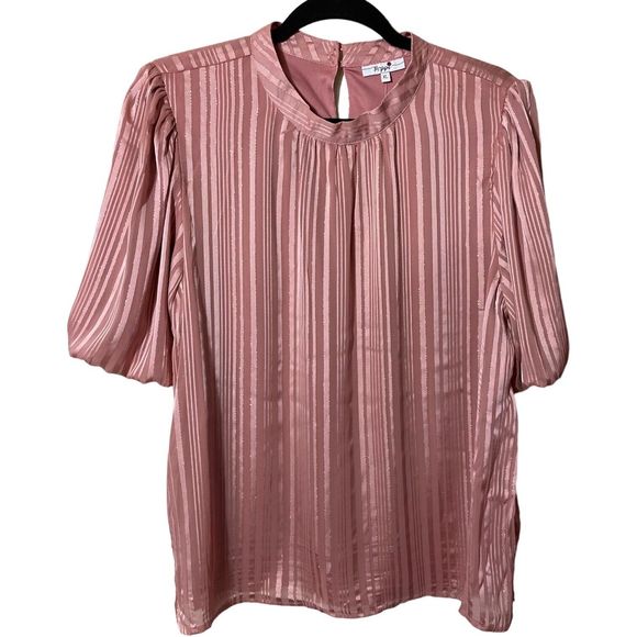 Poppi Womens X-Large Mauve Blouse Sheer/Lined Short Balloon Sleeve NWT - Picture 1 of 8